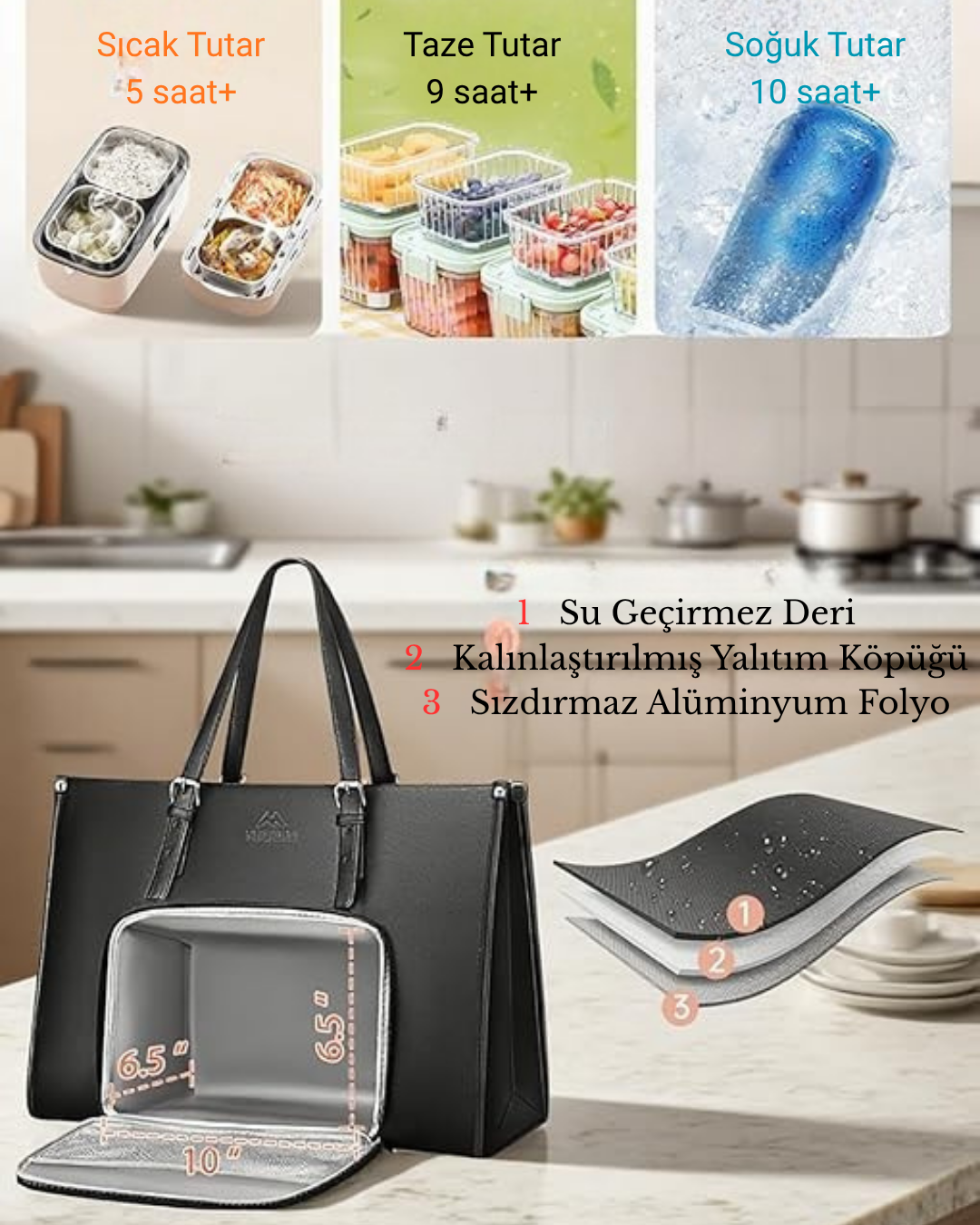 Termal Bölmeli Lunch Bag Kadın Omuz Çantası – Ofis İçin Yiyecek İçecek Taşıma Çantası